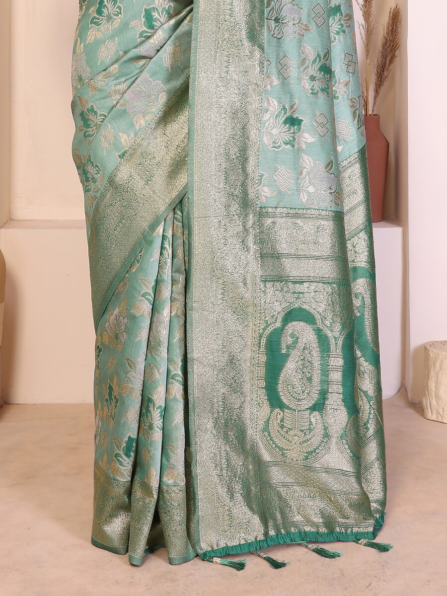 Rama Cotton Zari Weaving Wedding Reception Party Festival Casual Heavy Border Sarees