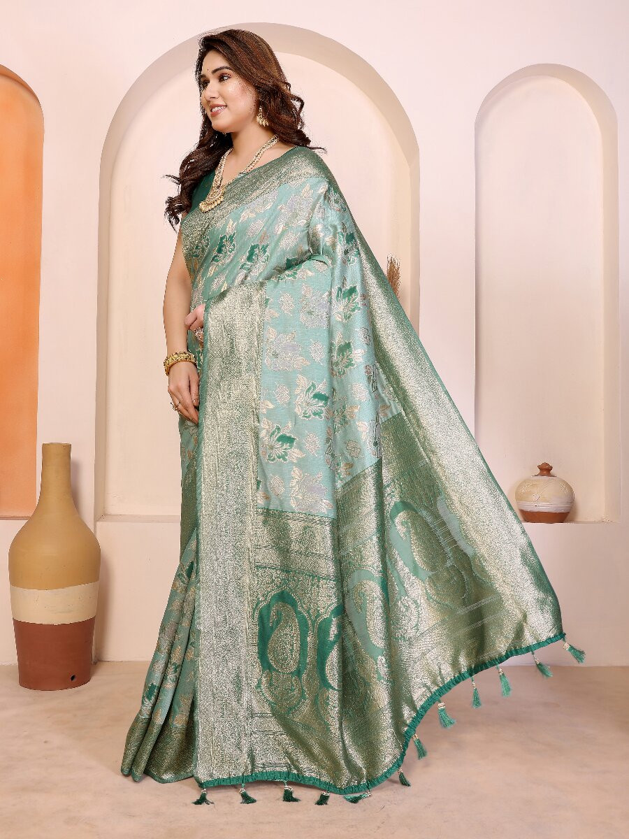 Rama Cotton Zari Weaving Wedding Reception Party Festival Casual Heavy Border Sarees