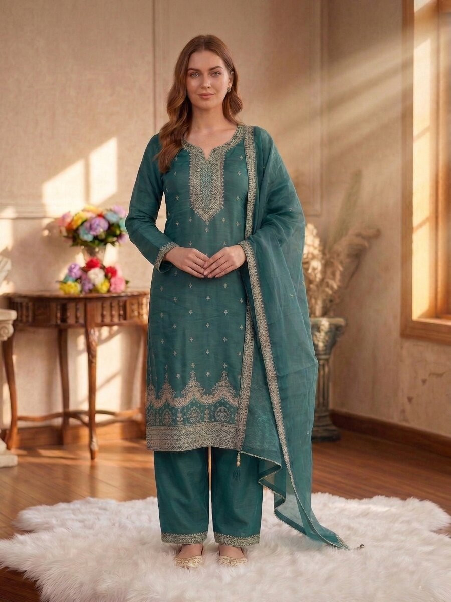 Rama Fancy Crush Silk Embroidery Wedding Party Festival Casual Palazzo Pant Salwar Kameez
