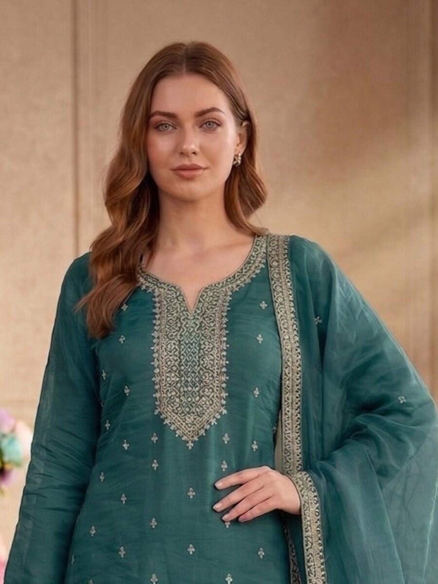 Rama Fancy Crush Silk Embroidery Wedding Party Festival Casual Palazzo Pant Salwar Kameez