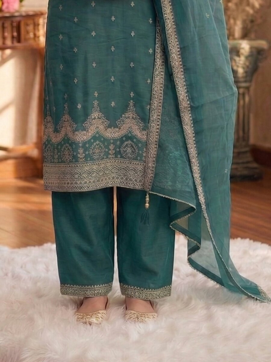 Rama Fancy Crush Silk Embroidery Wedding Party Festival Casual Palazzo Pant Salwar Kameez