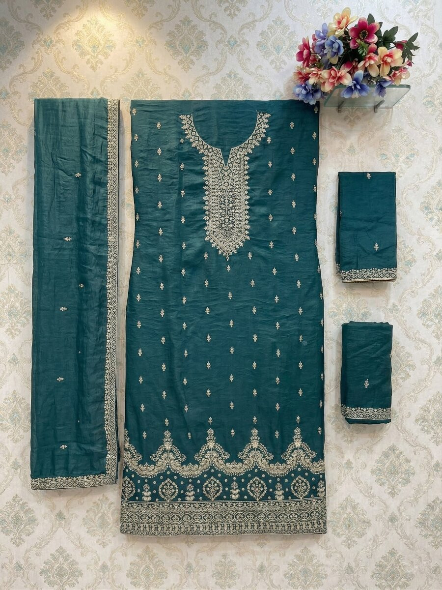 Rama Fancy Crush Silk Embroidery Wedding Party Festival Casual Palazzo Pant Salwar Kameez