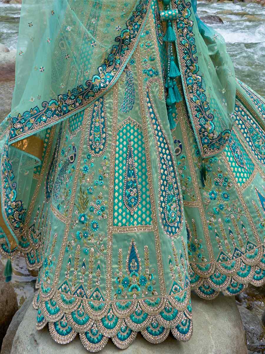 Rama Fancy Silk Embroidered Bridal Reception Heavy Border Lehenga Choli