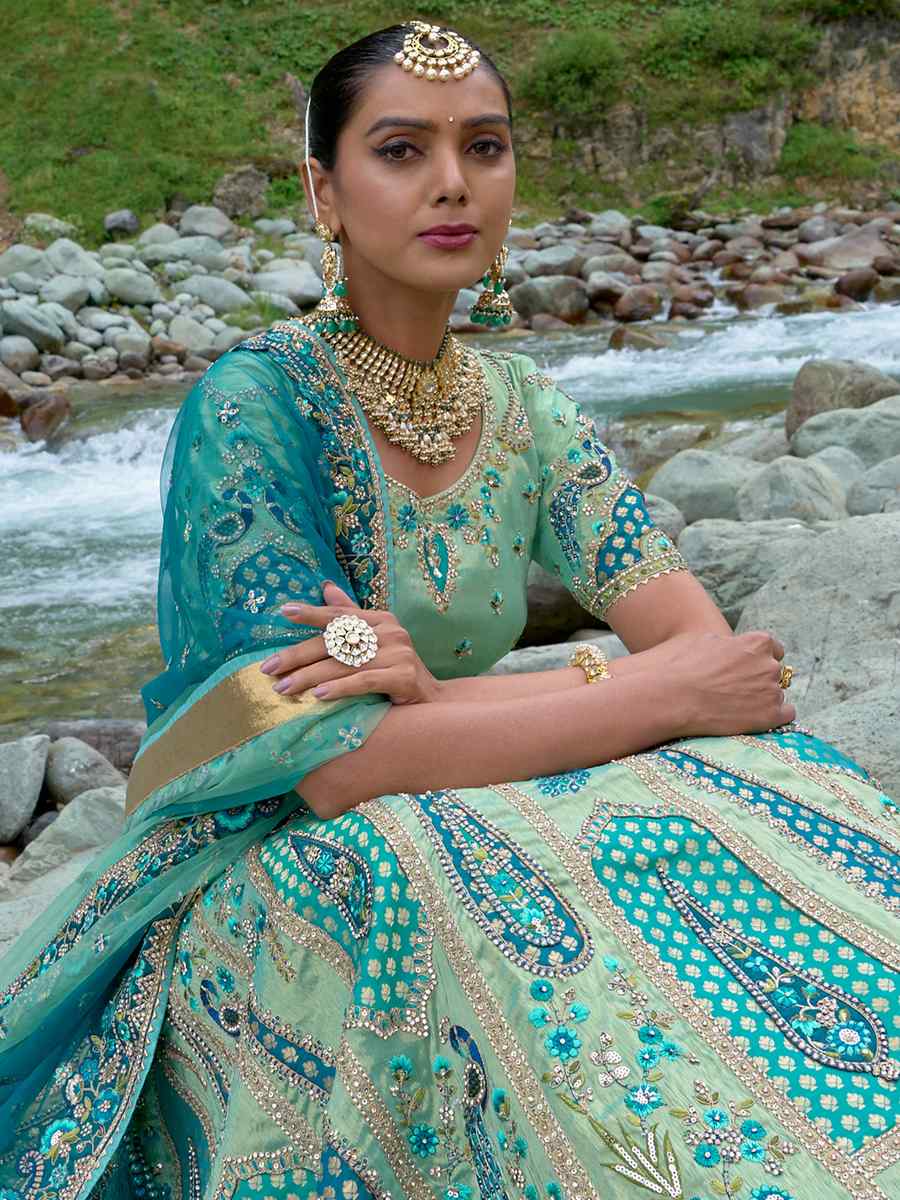 Rama Fancy Silk Embroidered Bridal Reception Heavy Border Lehenga Choli