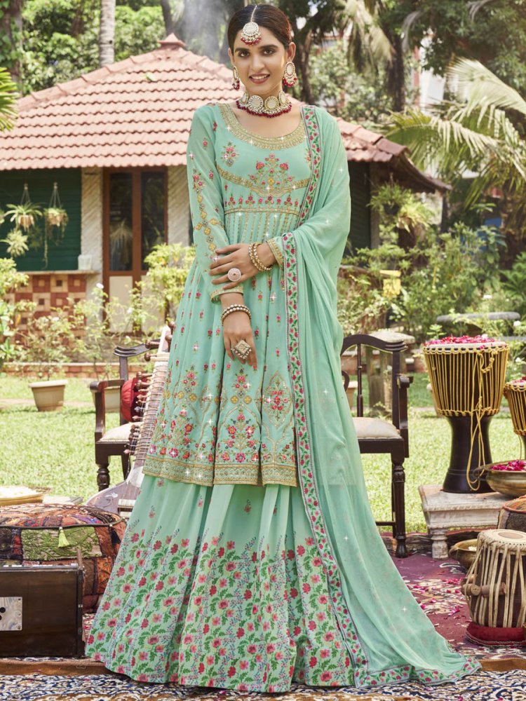 Rama Faux Georgette Embroidered Festival Wedding Kurti Lehenga Choli
