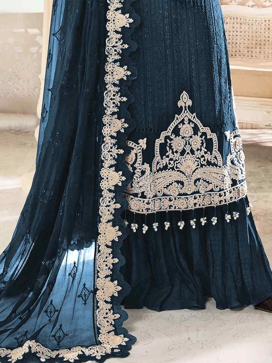 Rama Faux Georgette Embroidered Festival Wedding Palazzo Pant Salwar Kameez