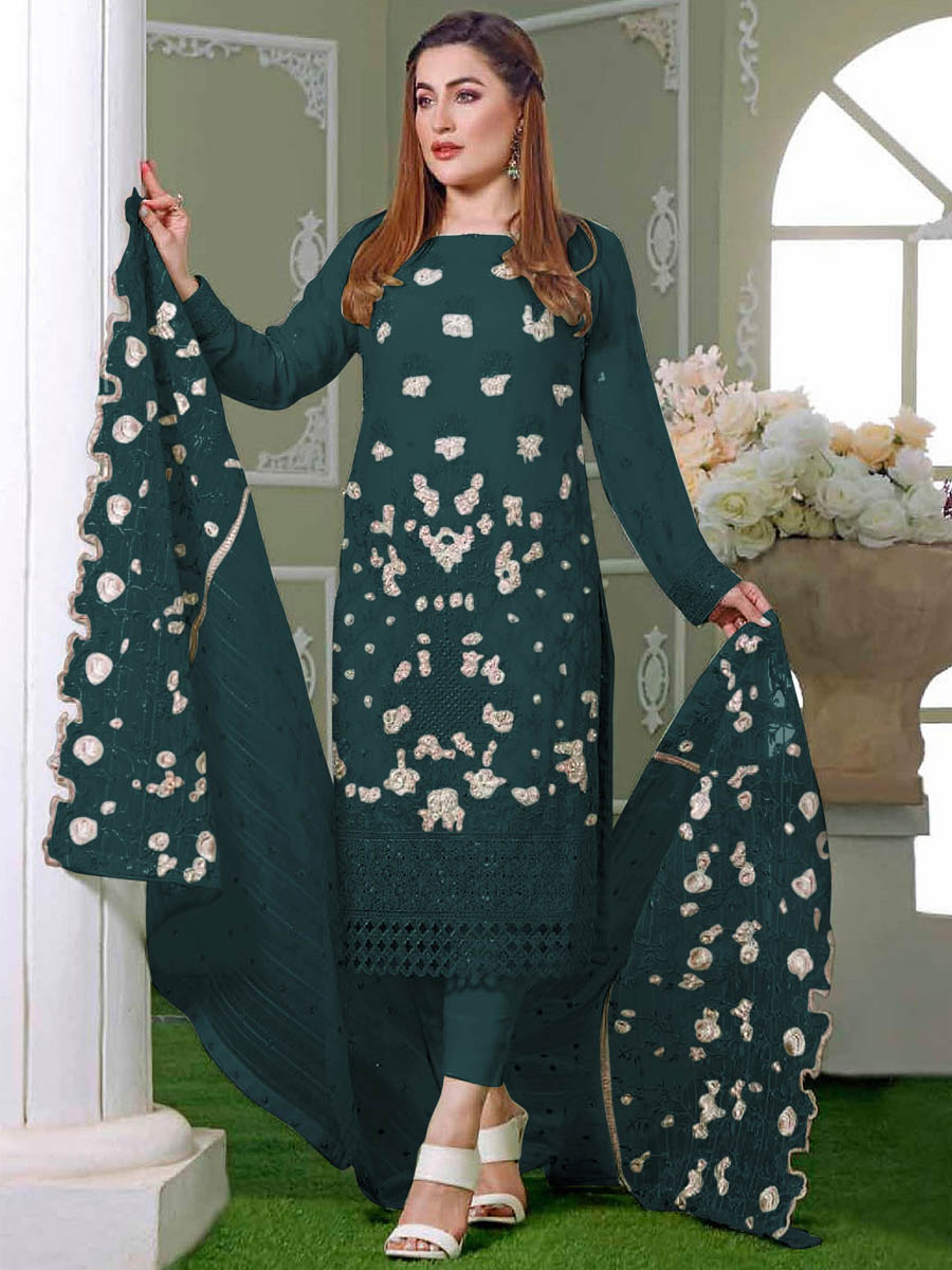 Rama Faux Georgette Embroidered Festival Wedding Pant Salwar Kameez