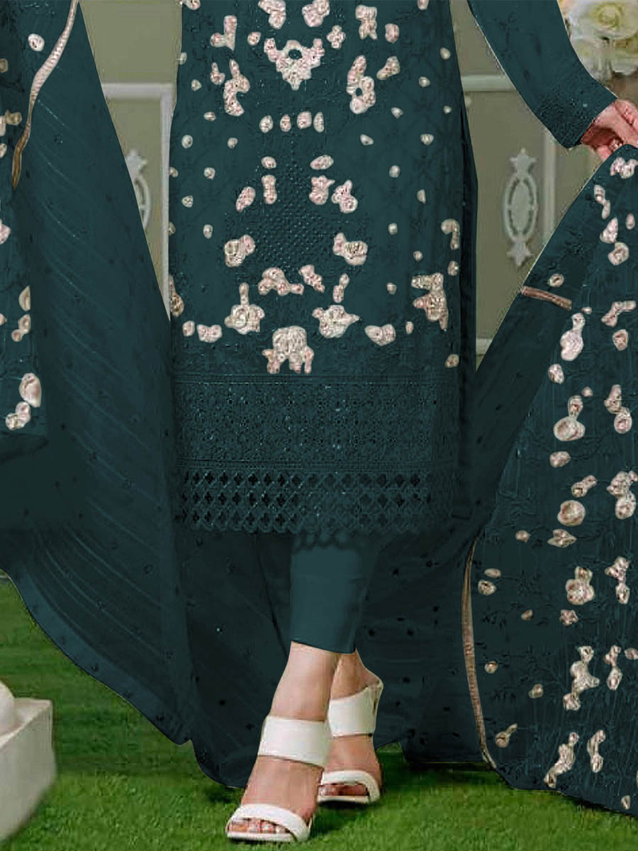Rama Faux Georgette Embroidered Festival Wedding Pant Salwar Kameez