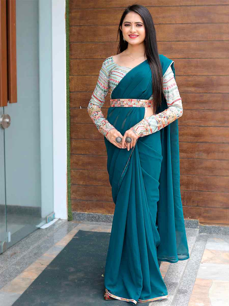 Rama Faux Georgette Embroidered Party Festival Classic Style Saree