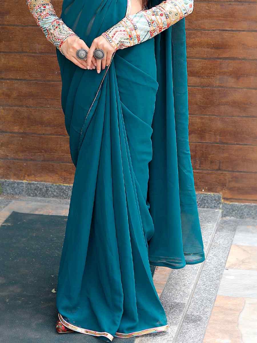 Rama Faux Georgette Embroidered Party Festival Classic Style Saree