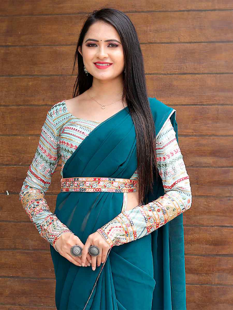 Rama Faux Georgette Embroidered Party Festival Classic Style Saree
