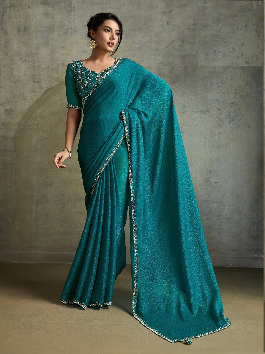 Rama Fendy Chiffon bloomingSequins Wedding Reception Party Festival Heavy Border Sarees