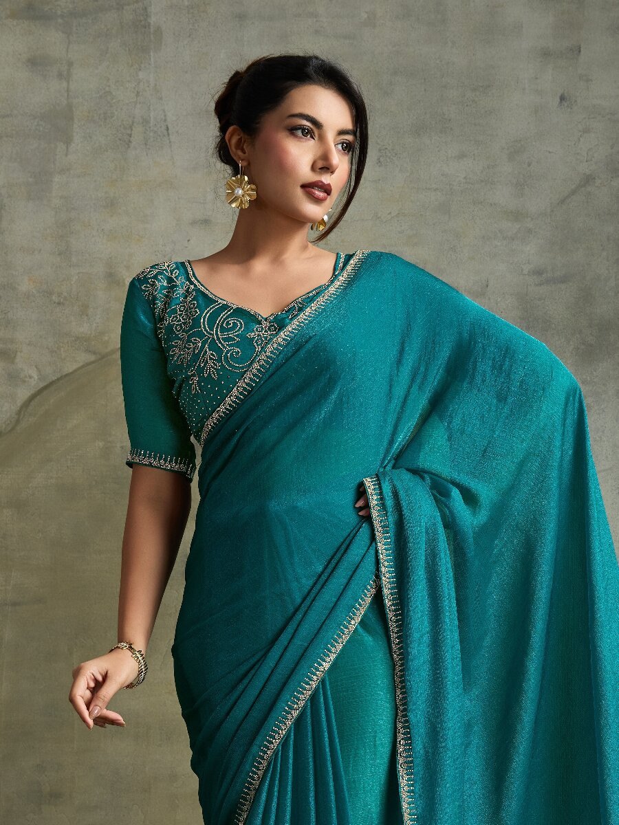 Rama Fendy Chiffon bloomingSequins Wedding Reception Party Festival Heavy Border Sarees