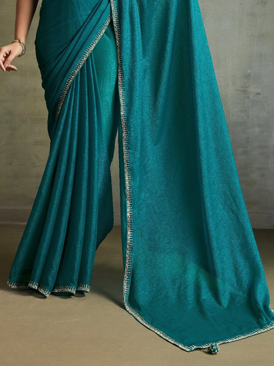 Rama Fendy Chiffon bloomingSequins Wedding Reception Party Festival Heavy Border Sarees