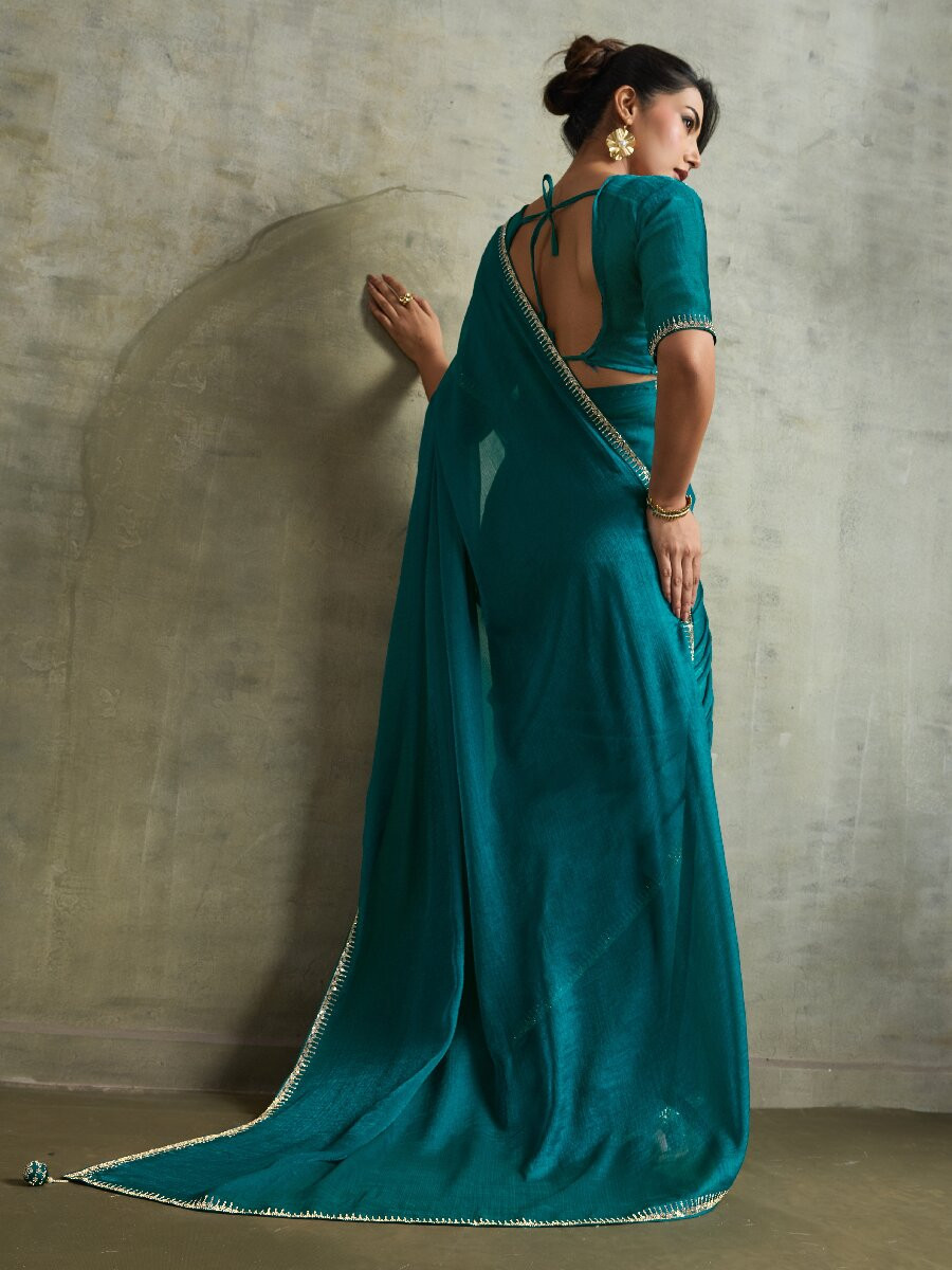 Rama Fendy Chiffon bloomingSequins Wedding Reception Party Festival Heavy Border Sarees