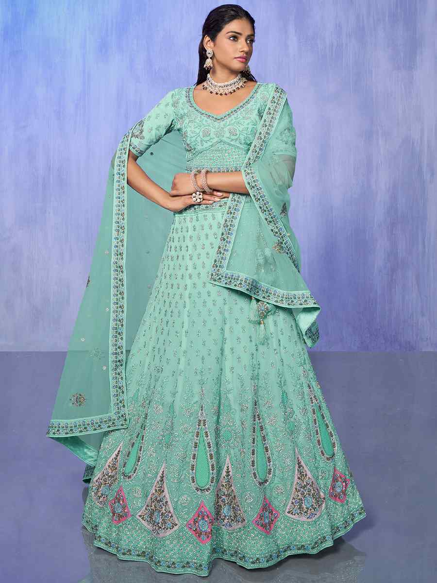 Rama Georgette Embroidered Bridal Reception Heavy Border Lehenga Choli