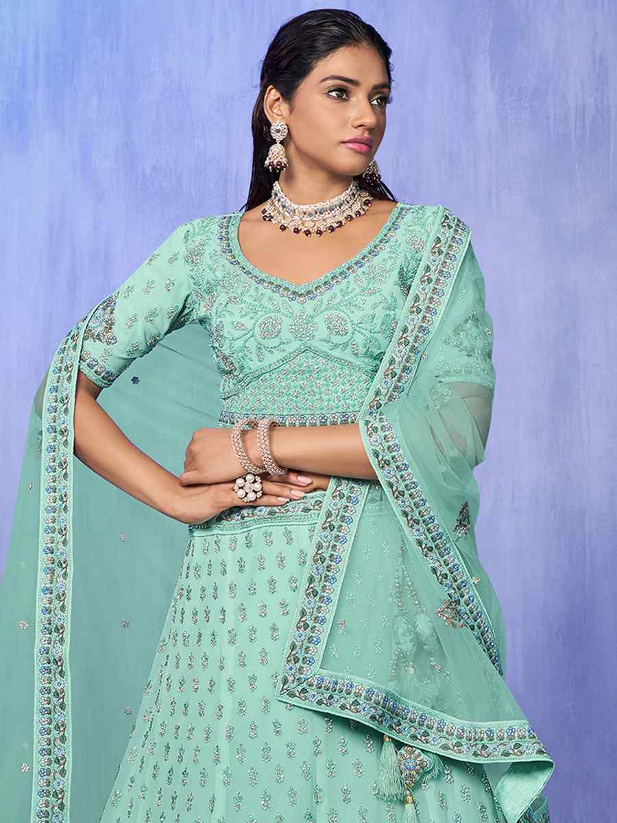 Rama Georgette Embroidered Bridal Reception Heavy Border Lehenga Choli