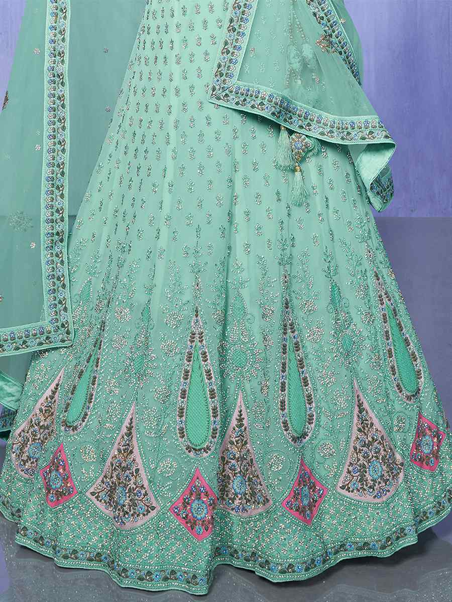 Rama Georgette Embroidered Bridal Reception Heavy Border Lehenga Choli