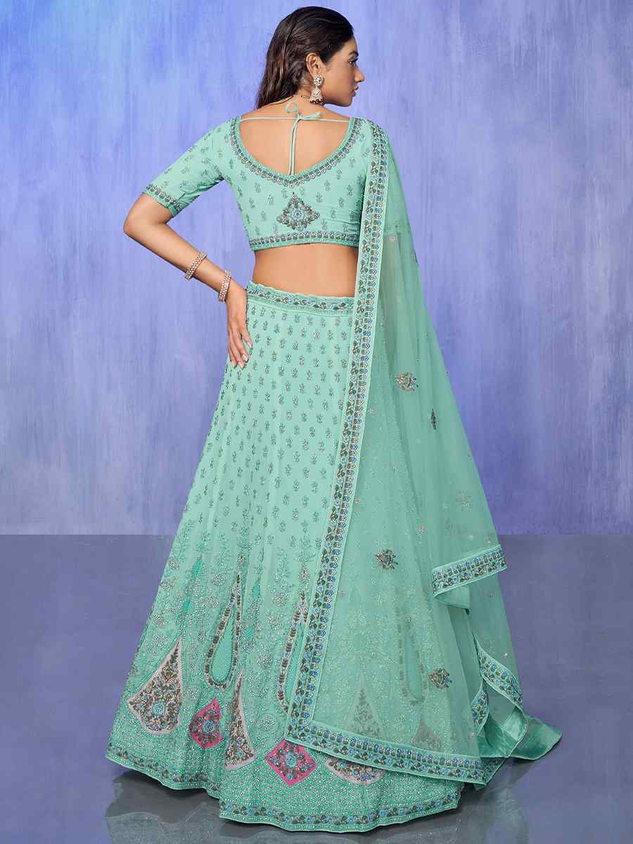 Rama Georgette Embroidered Bridal Reception Heavy Border Lehenga Choli