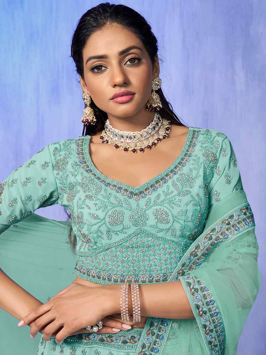 Rama Georgette Embroidered Bridal Reception Heavy Border Lehenga Choli