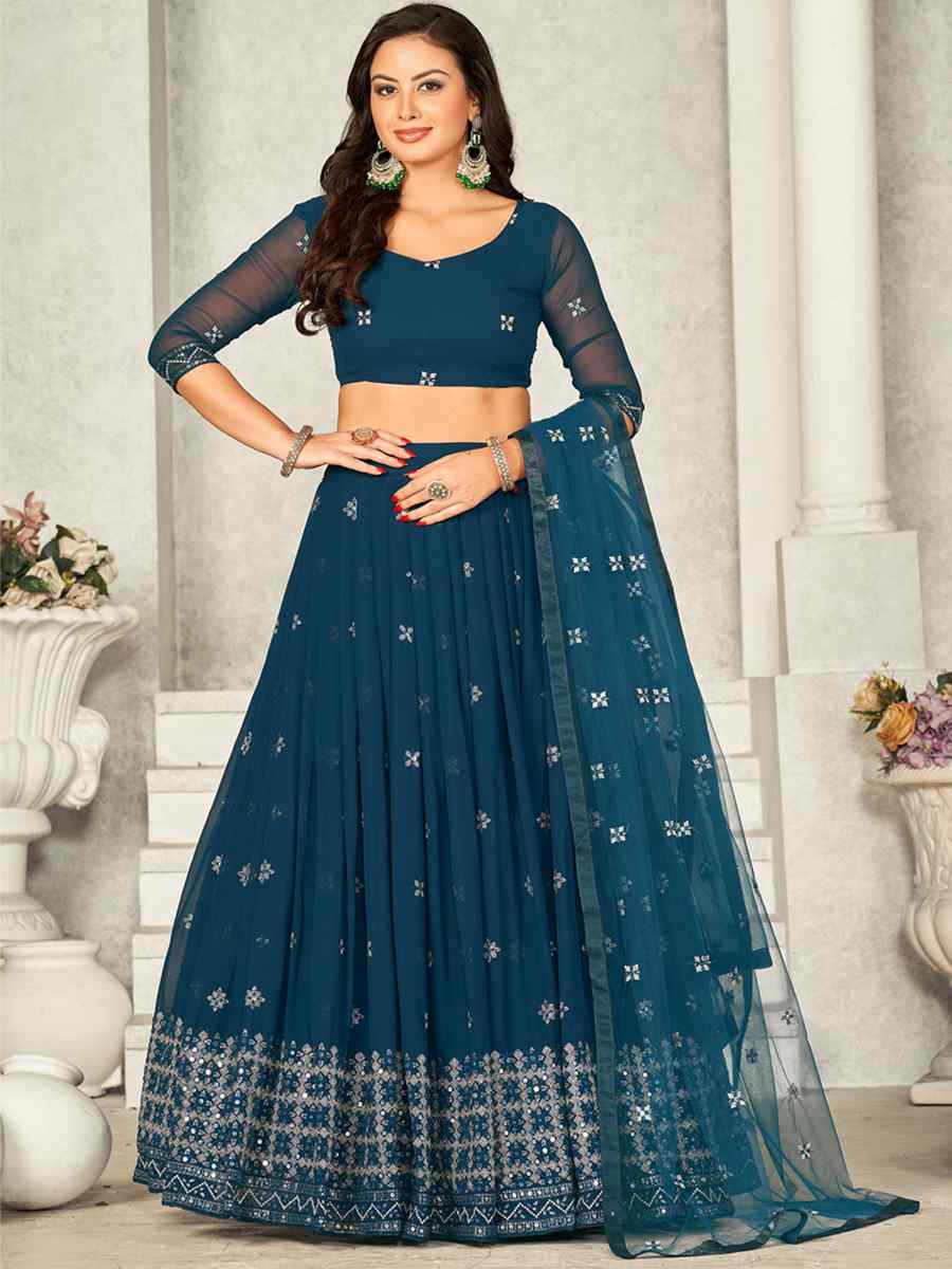 Rama Georgette Embroidered Festival Wedding Circular Lehenga Choli