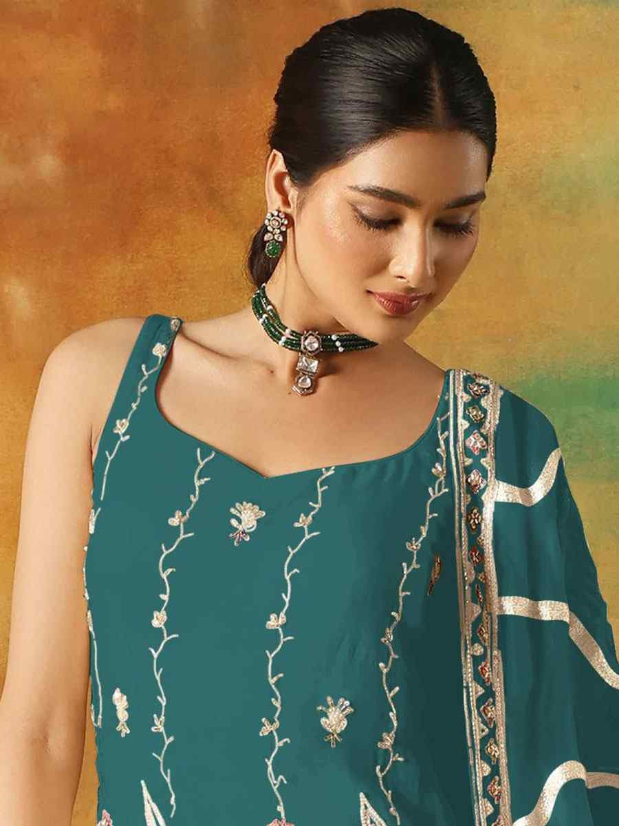 Rama Georgette Embroidered Festival Wedding Sharara Pant Salwar Kameez