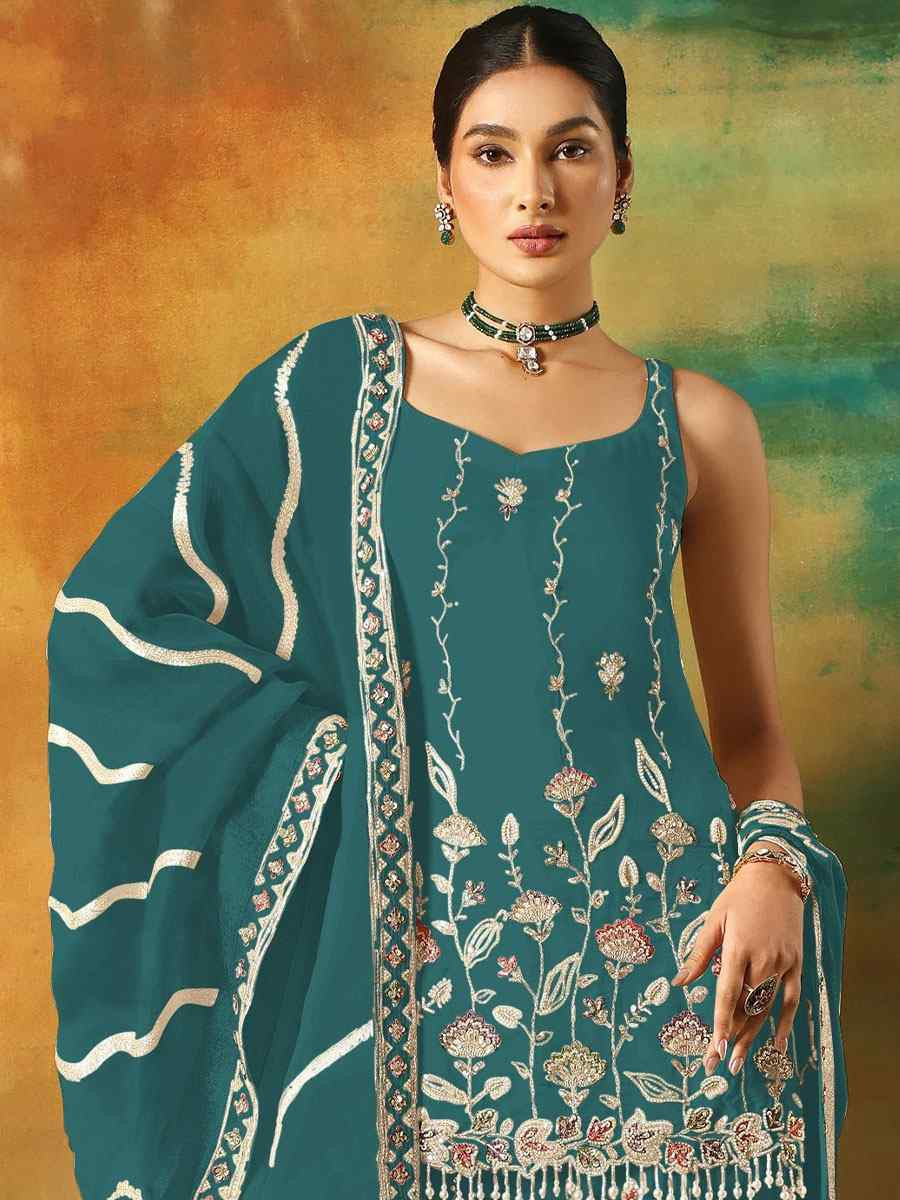 Rama Georgette Embroidered Festival Wedding Sharara Pant Salwar Kameez