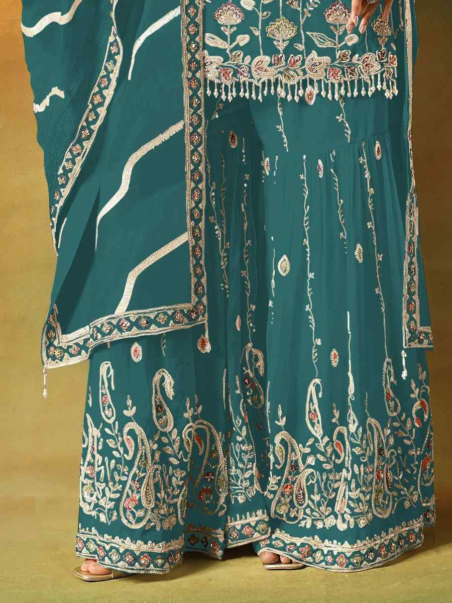 Rama Georgette Embroidered Festival Wedding Sharara Pant Salwar Kameez