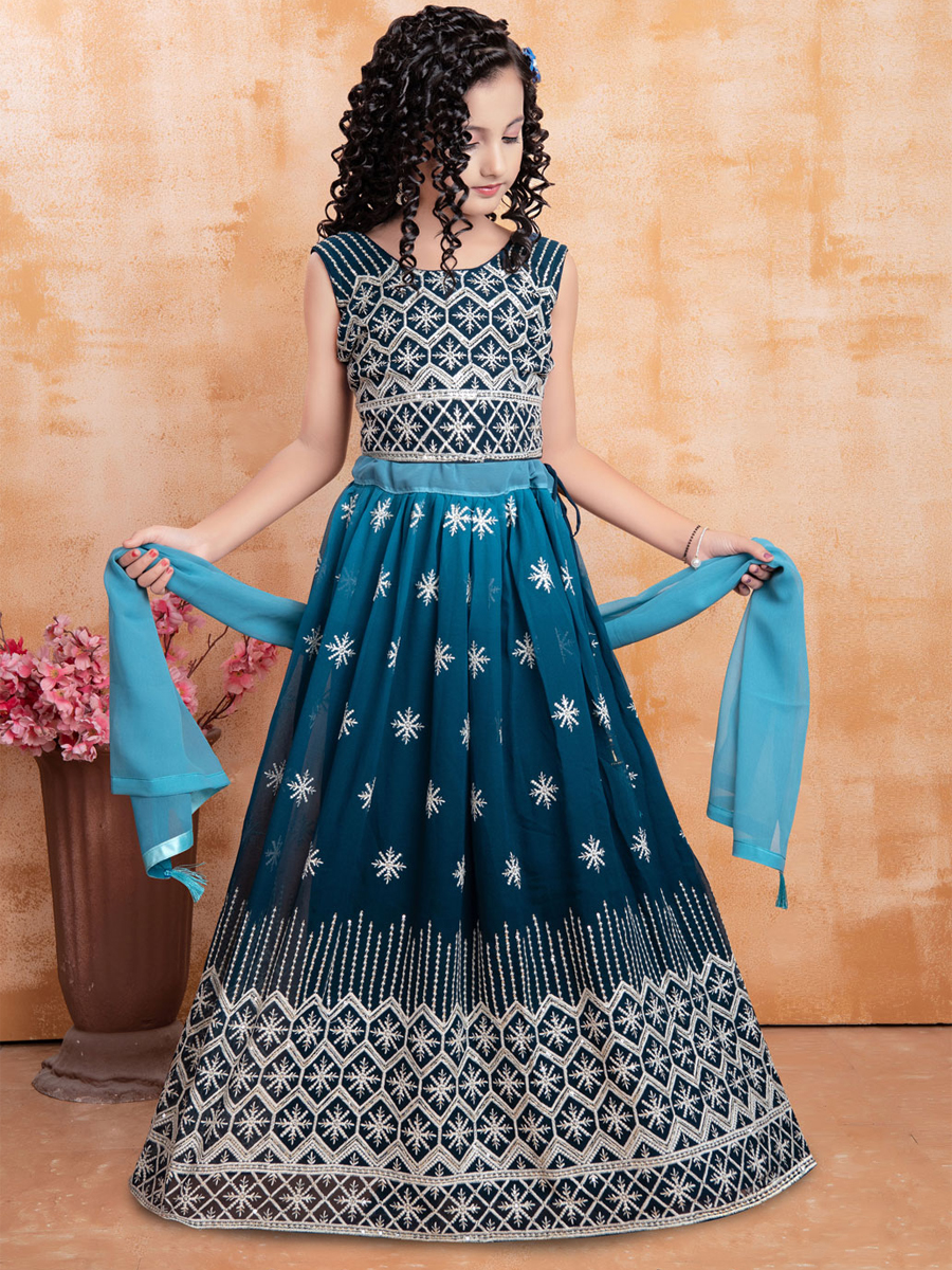 Rama Georgette Embroidered Wedding Festival Lehengas Girls Wear