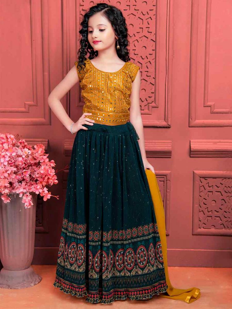 Rama Georgette Embroidered Wedding Festival Lehengas Girls Wear
