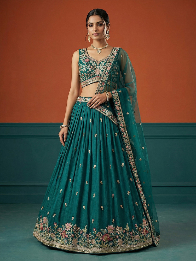 Image of Rama Georgette Embroidery Wedding Reception Party Festival Heavy Border Lehenga Choli