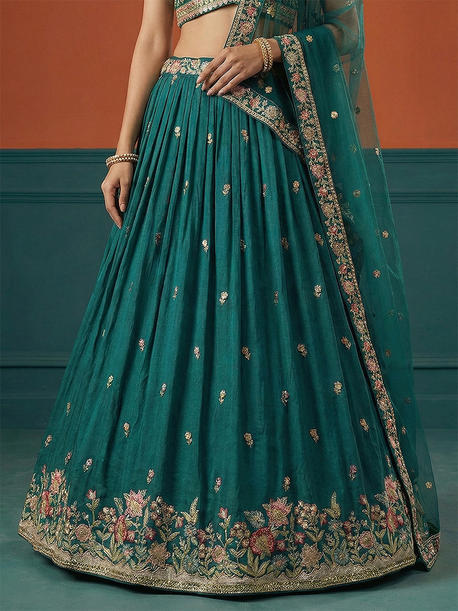 Rama Georgette Embroidery Wedding Reception Party Festival Heavy Border Lehenga Choli