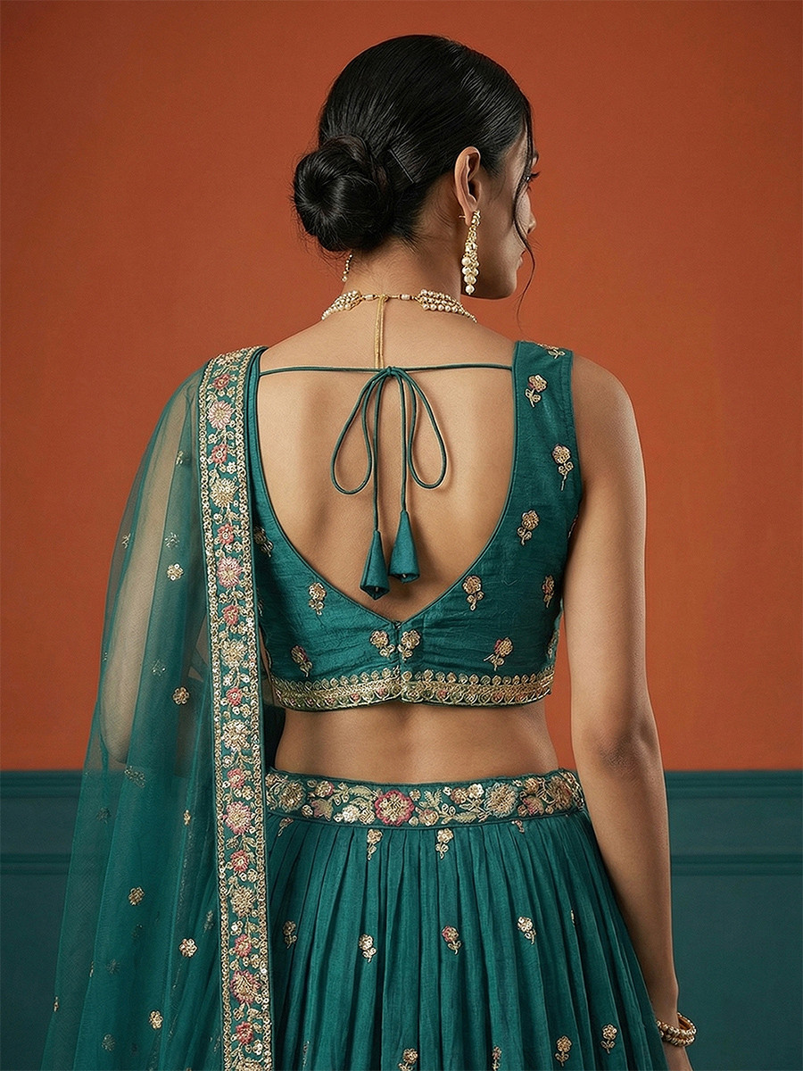 Rama Georgette Embroidery Wedding Reception Party Festival Heavy Border Lehenga Choli