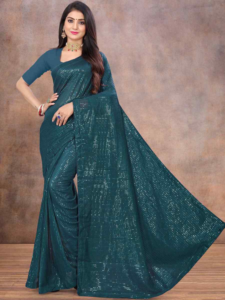 Rama Georgette Sequins Party Festival Classic Style Saree