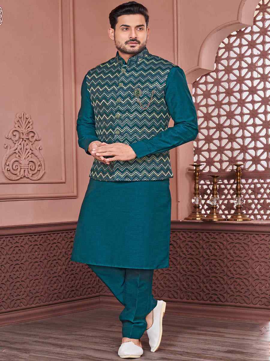 Rama Green Art Banarasi Silk Woven Festival Wedding Kurta