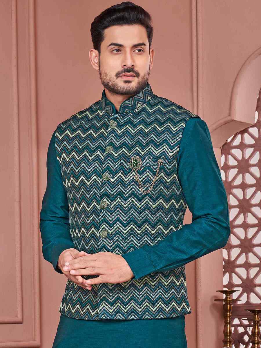 Rama Green Art Banarasi Silk Woven Festival Wedding Kurta
