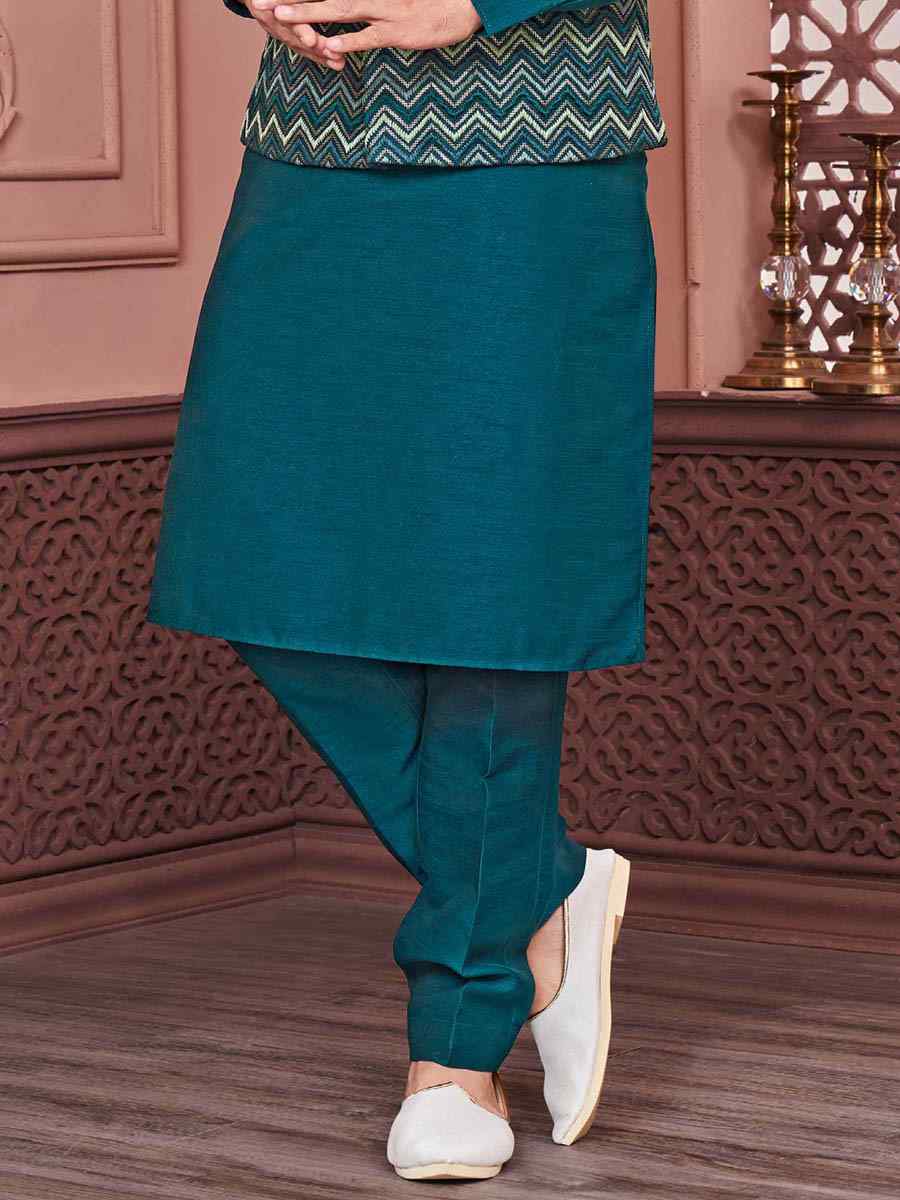 Rama Green Art Banarasi Silk Woven Festival Wedding Kurta