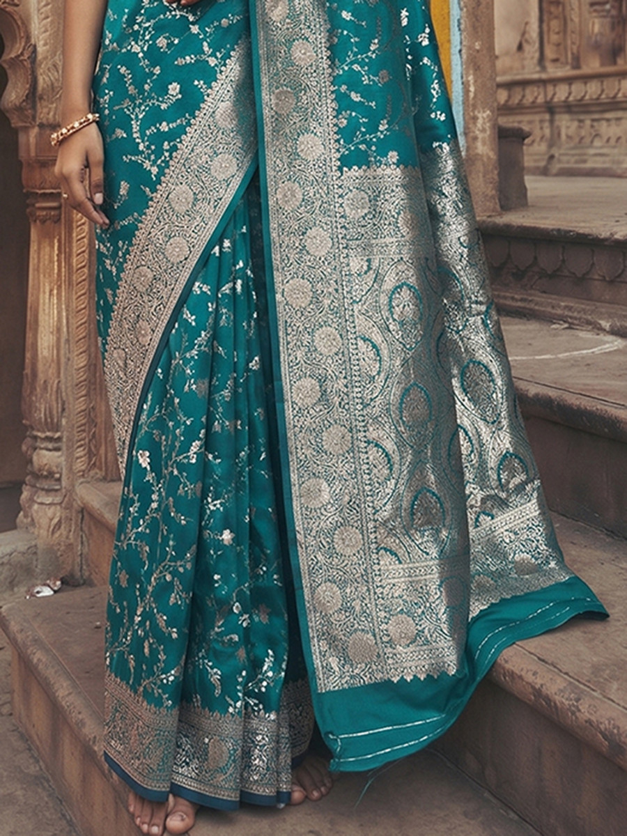 Rama Green Art Silk Jacquard Wedding Reception Party Festival Casual Heavy Border Sarees