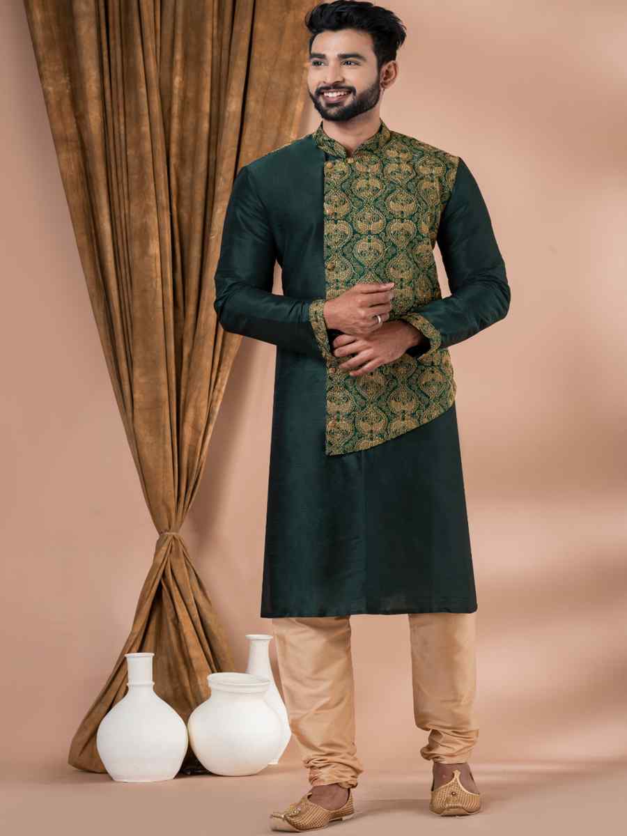 Rama Green Banarasi Dhupion Silk Embroidered Festival Party Kurta