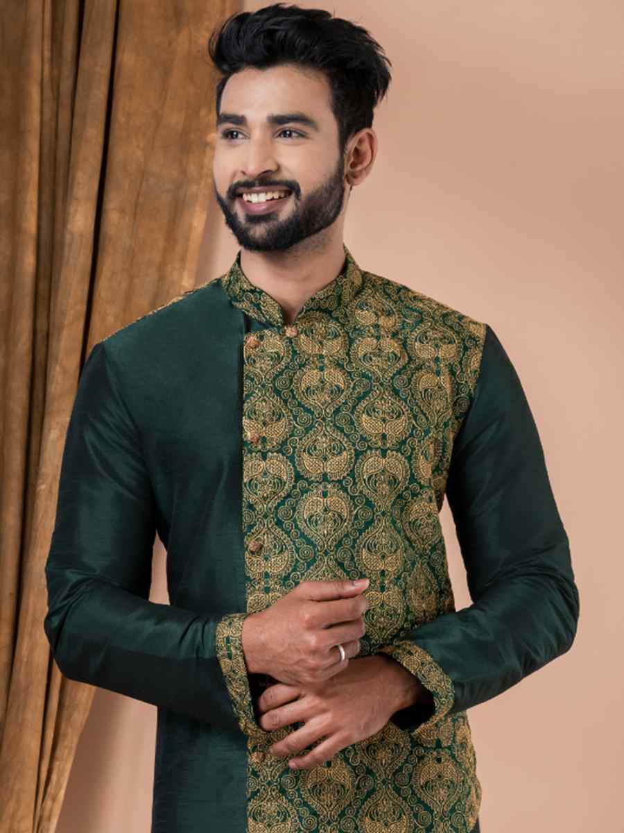 Rama Green Banarasi Dhupion Silk Embroidered Festival Party Kurta