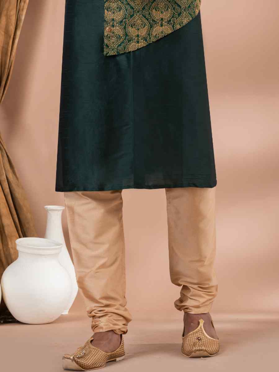 Rama Green Banarasi Dhupion Silk Embroidered Festival Party Kurta