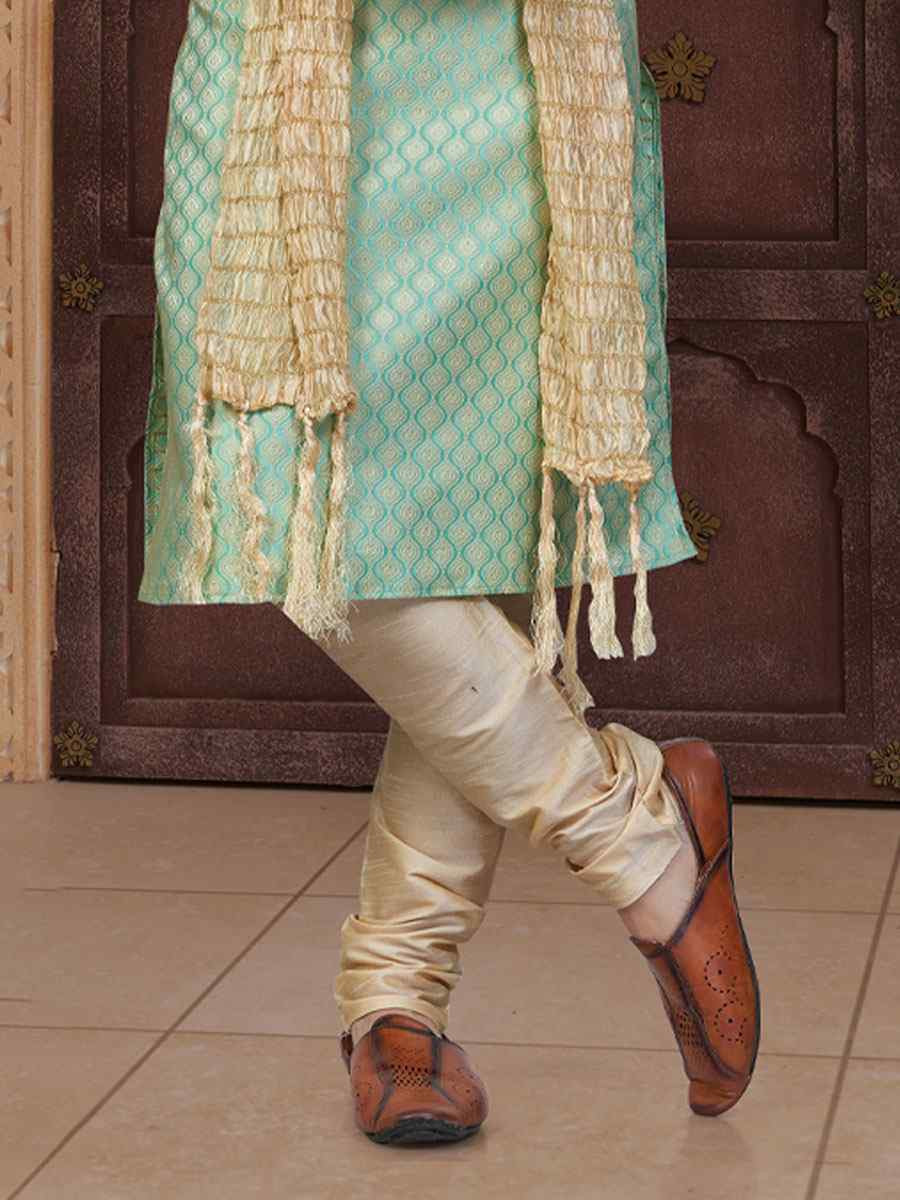 Rama Green Banarasi Jackard Embroidery Festival Wedding Party Mens Kurta
