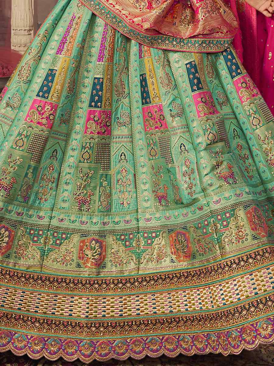 Rama Green Banarasi Silk Embroidered Bridal Wedding Heavy Border Lehenga Choli