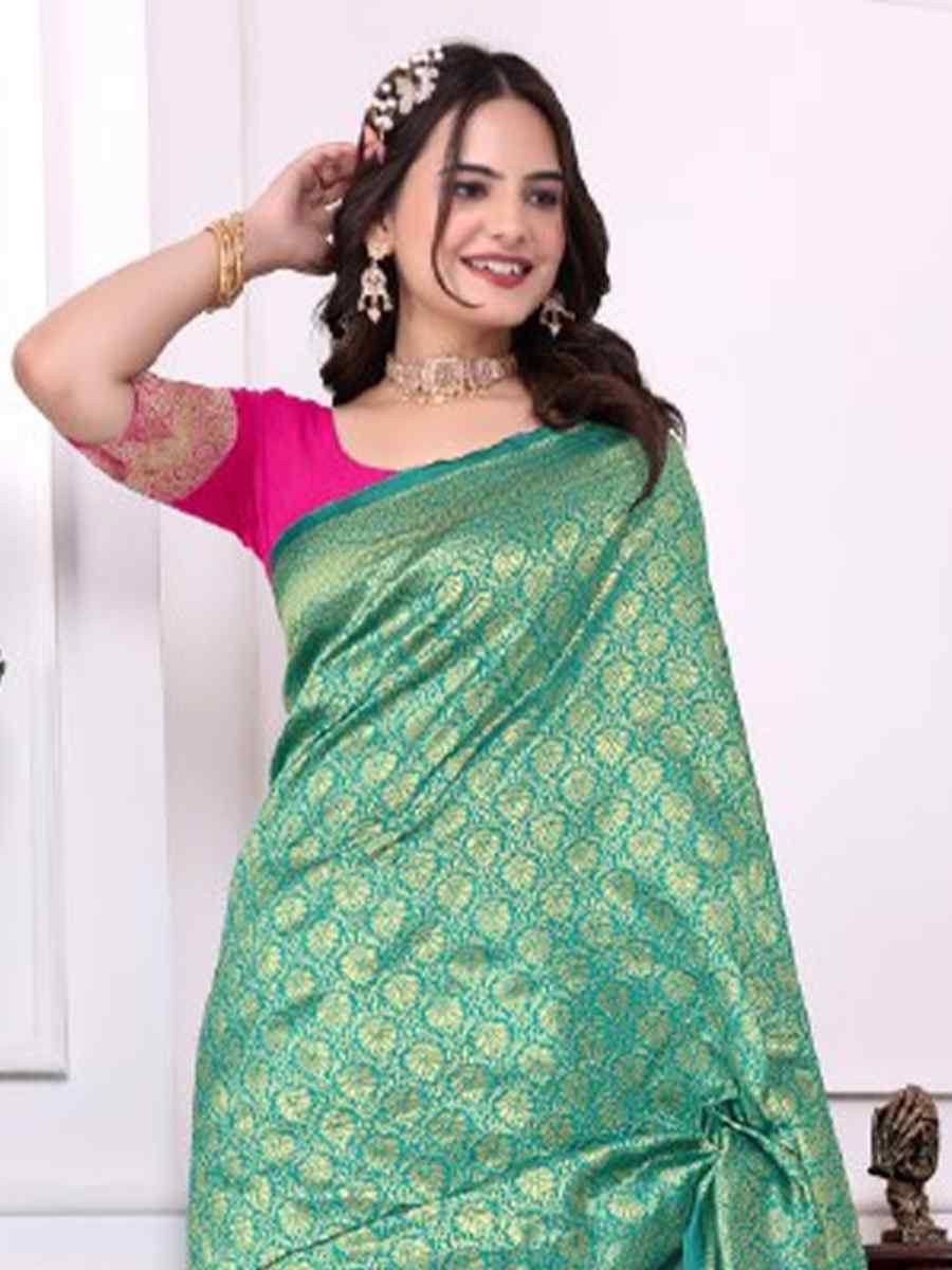 Rama Green Banarasi Silk Handwoven Festival Wedding Fancy Heavy Border Saree