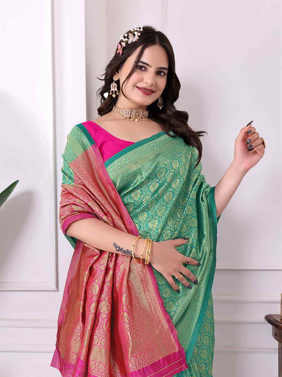 Rama Green Banarasi Silk Handwoven Festival Wedding Fancy Heavy Border Saree