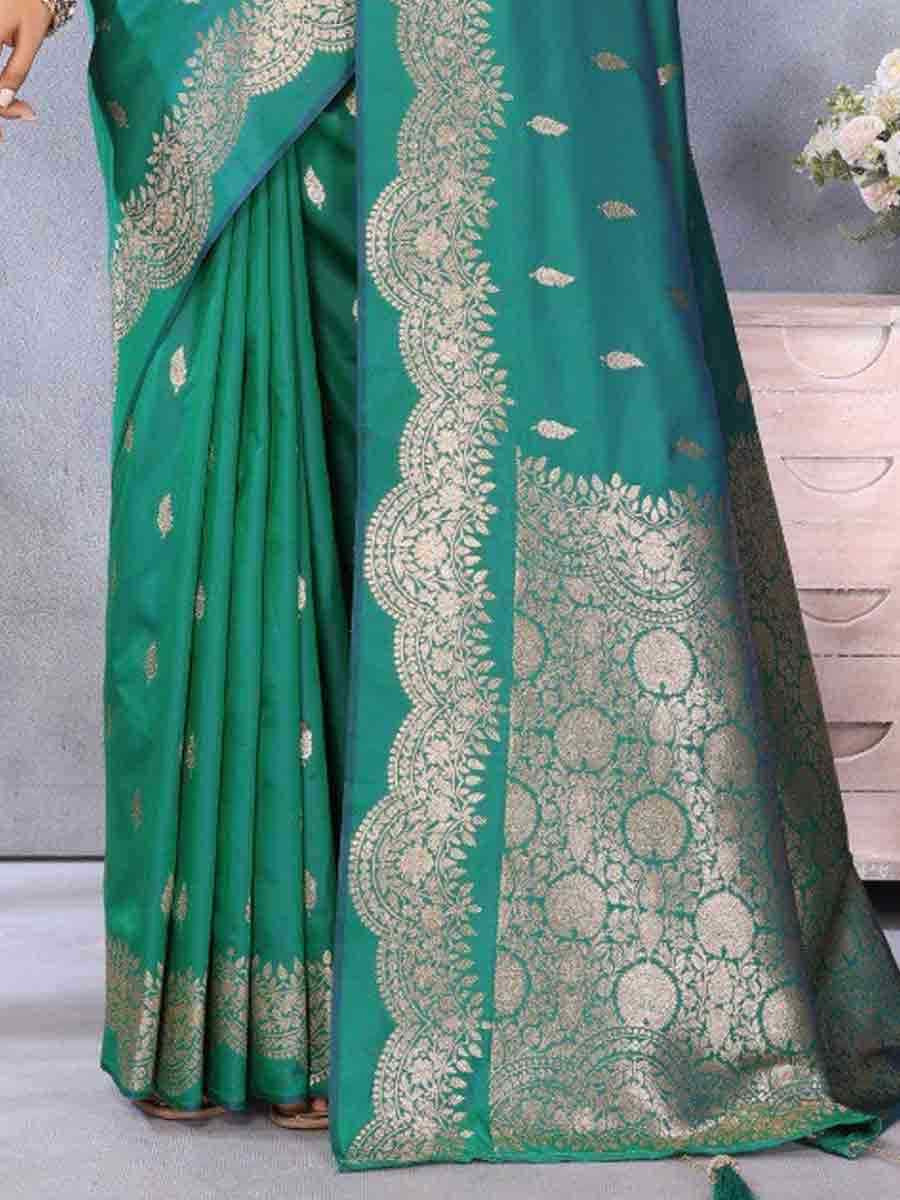 Rama Green Banarasi Silk Handwoven Festival Wedding Fancy Heavy Border Saree