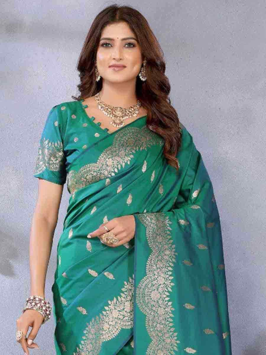 Rama Green Banarasi Silk Handwoven Festival Wedding Fancy Heavy Border Saree