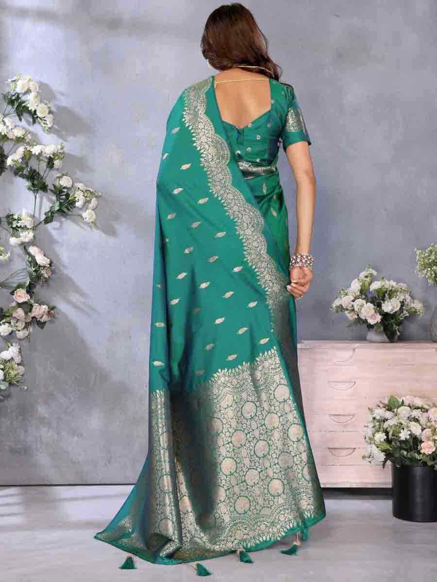 Rama Green Banarasi Silk Handwoven Festival Wedding Fancy Heavy Border Saree