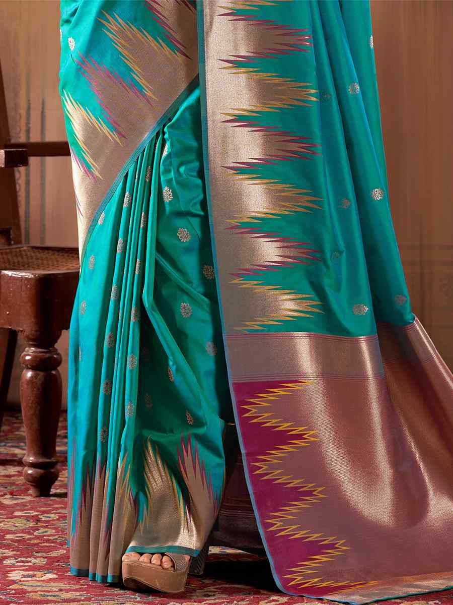 Rama Green Banarasi Silk Handwoven Wedding Festival Heavy Border Saree