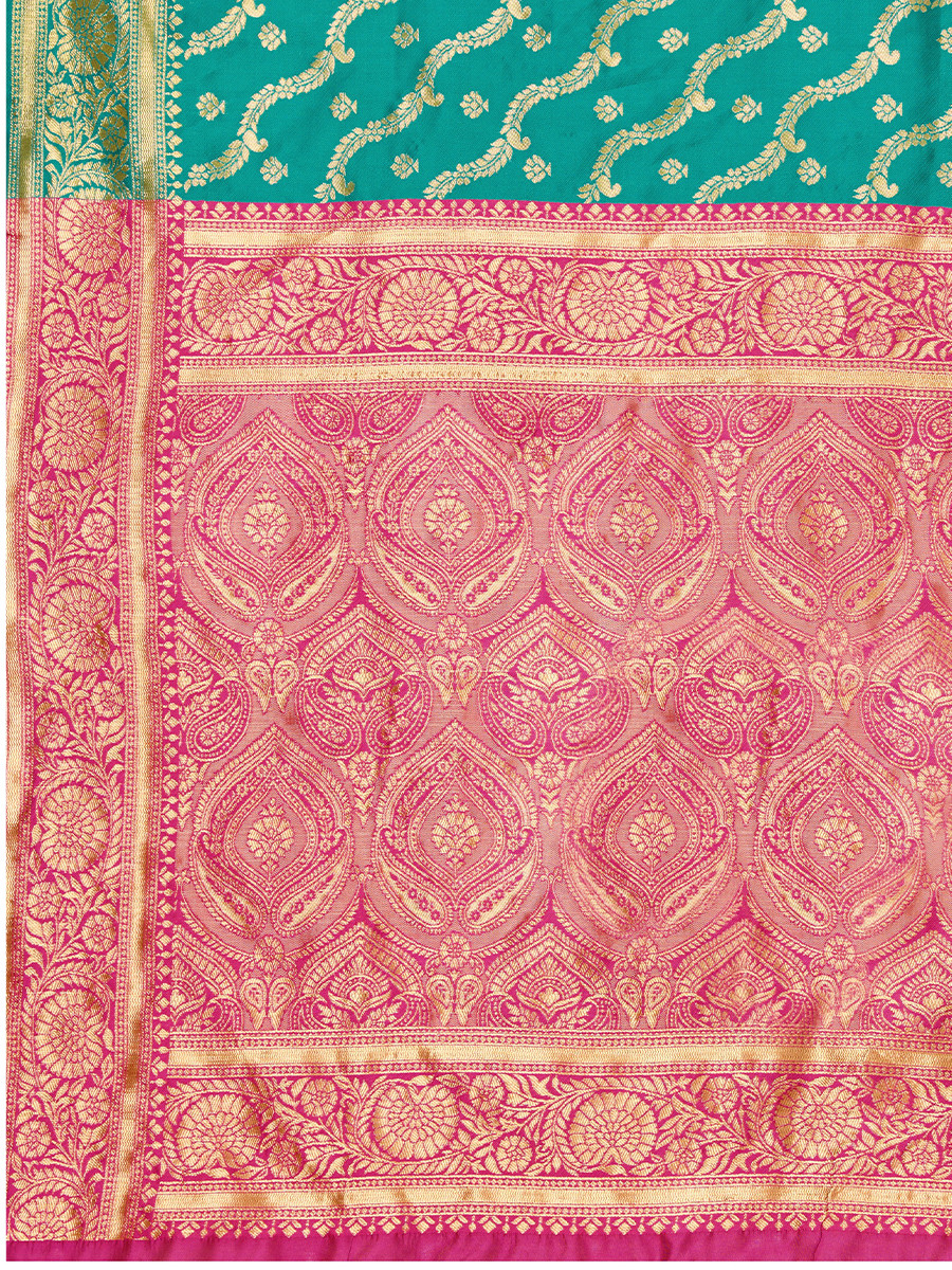 Rama Green Banarasi Silk Zari Kanjivaram Handwoven Wedding Party Festival Reception Heavy Border Saree